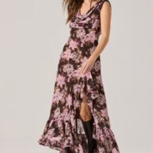 Floral Cowl  Maxi Dress Sleeveless Ruffle Hem Size S ASTR The Label